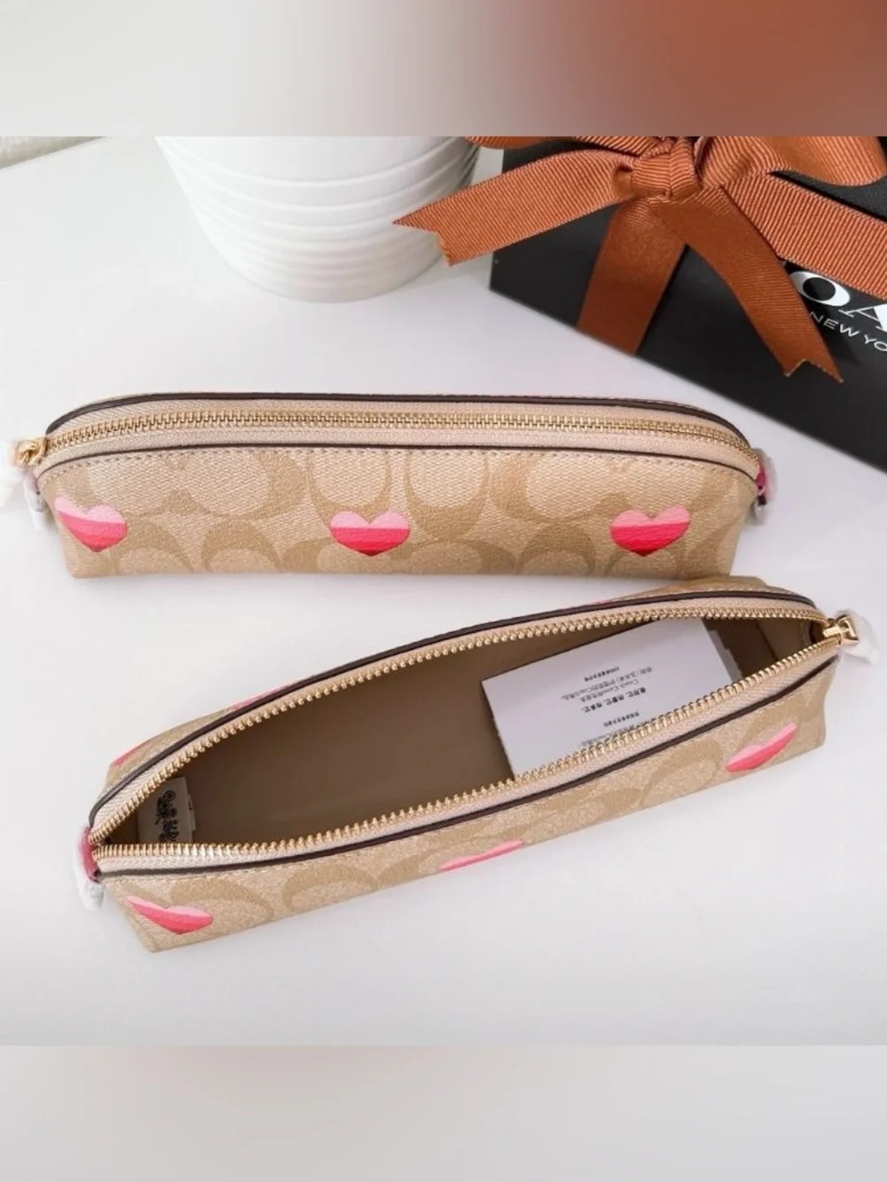 Coach Signature Cosmetic Pouch with Pink Heart Accent - Picture 2 of 2